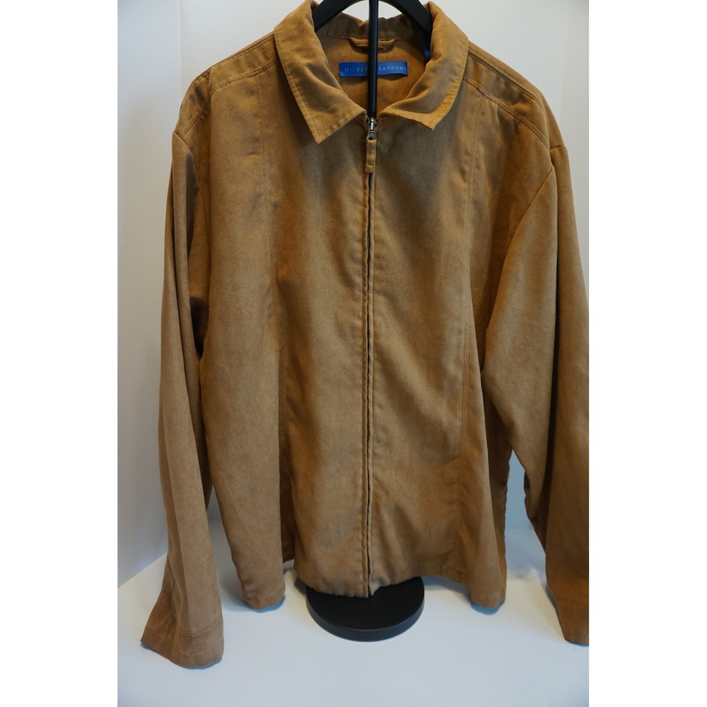Michael Brandon Mens XL Faux Suede Full Zip Jacket Tan Brown RN 75670
